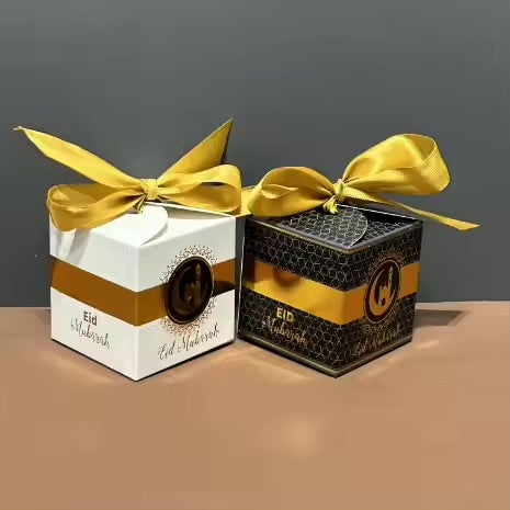 Eid Mubarak æske sort m. guld sløjfe 8 stk sæt
