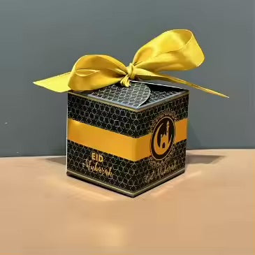 Eid Mubarak æske sort m. guld sløjfe 8 stk sæt