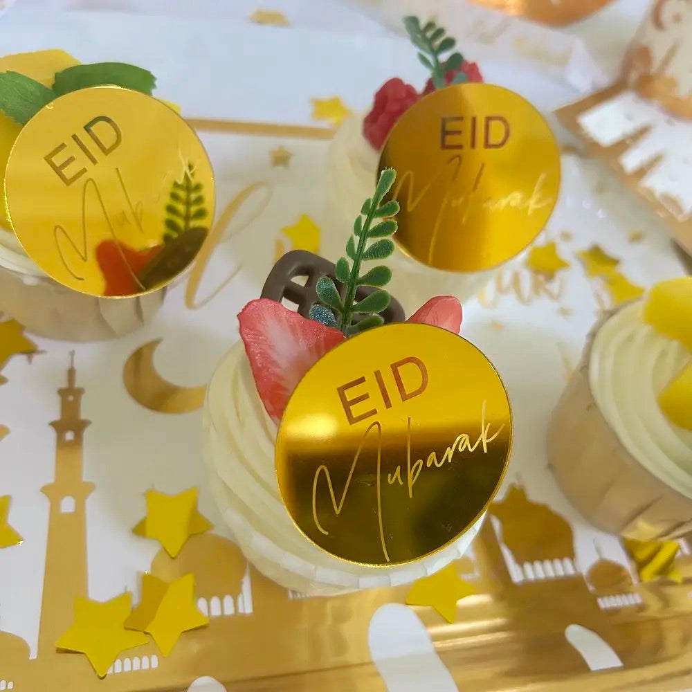 Eid mubarak akryl cupcake topper skrift guld 10 pr sæt