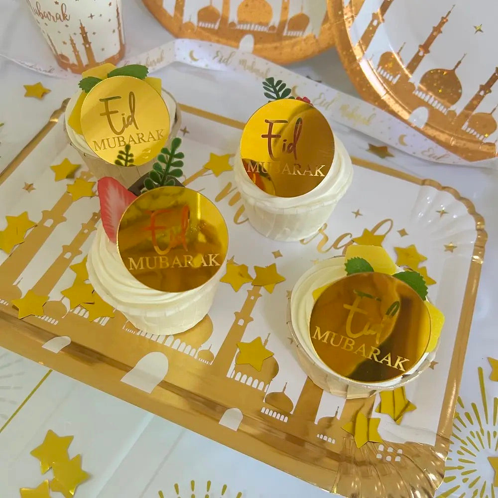 Eid mubarak akryl cupcake topper guld 10 pr sæt