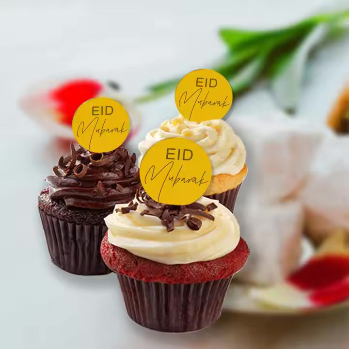 Eid mubarak akryl cupcake topper skrift guld 10 pr sæt