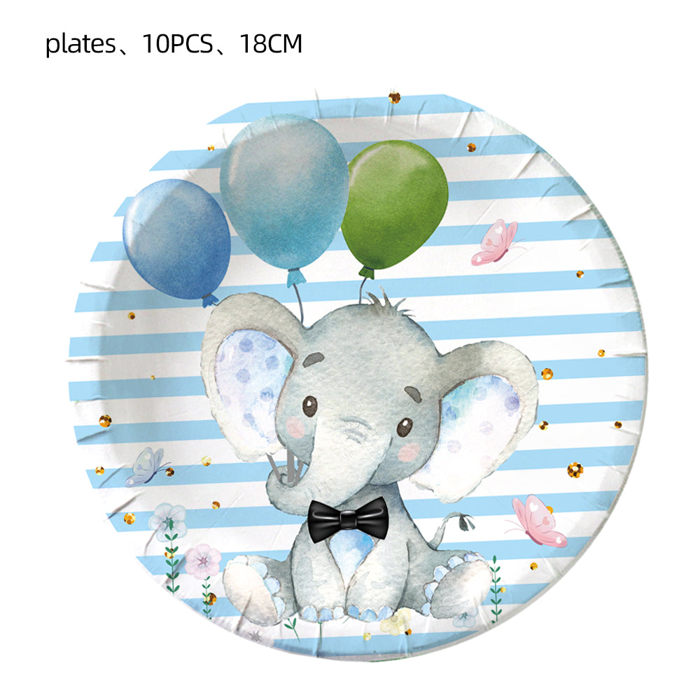 Blå Elefant Tallerkener 23 cm - 10 stk