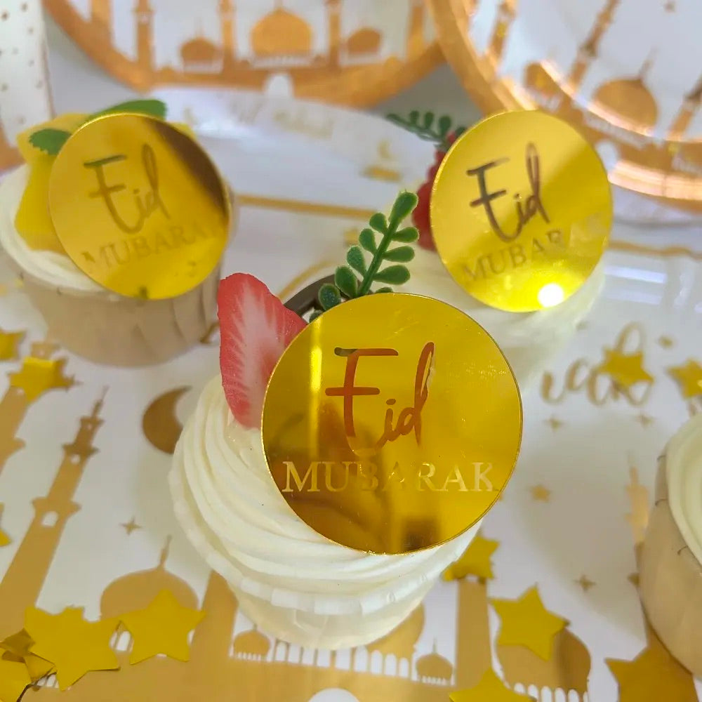 Eid mubarak akryl cupcake topper guld 10 pr sæt
