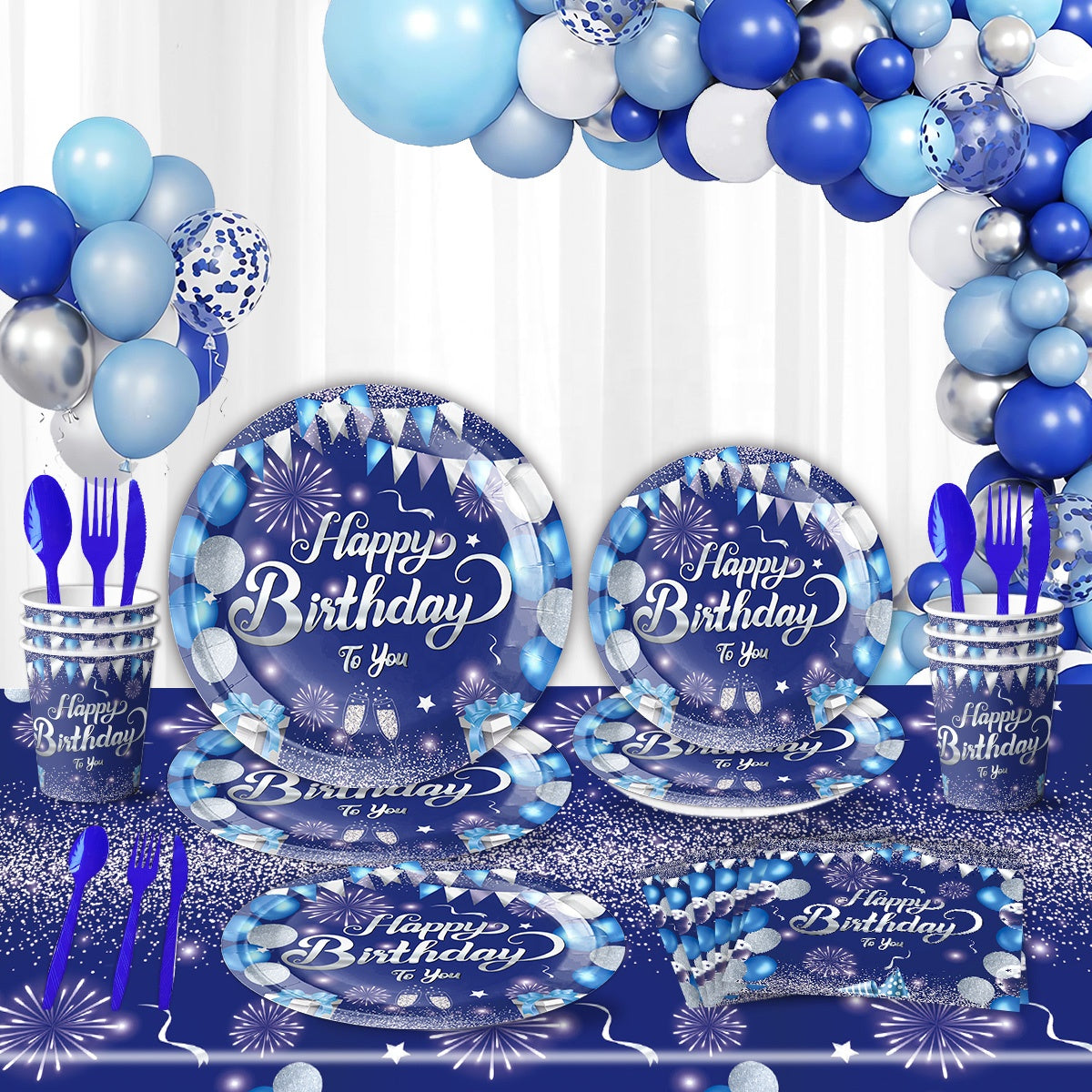 Blå "Happy Birthday" papkrus - 10 stk