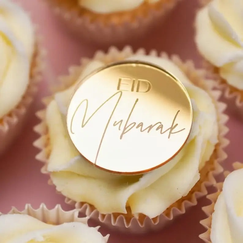 Eid mubarak akryl cupcake topper skrift guld 10 pr sæt
