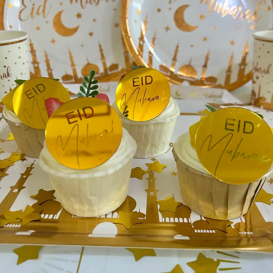 Eid mubarak akryl cupcake topper skrift guld 10 pr sæt