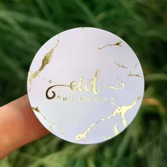 Eid mubarak stickers hvid-marmorguld 10 stk