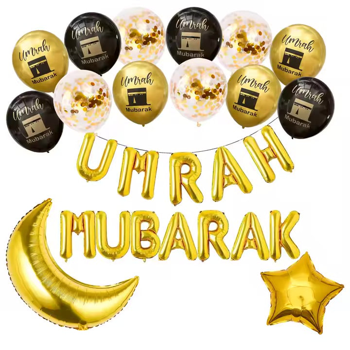Umrah Mubarak ballon pakke sæt i sort/guld