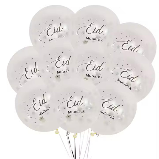 Eid Mubarak konfetti ballon hvid/sølv - 10 stk