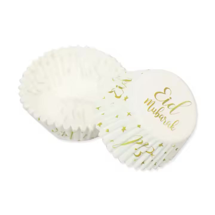 Eid mubarak cupcake form hvid - 50 stk