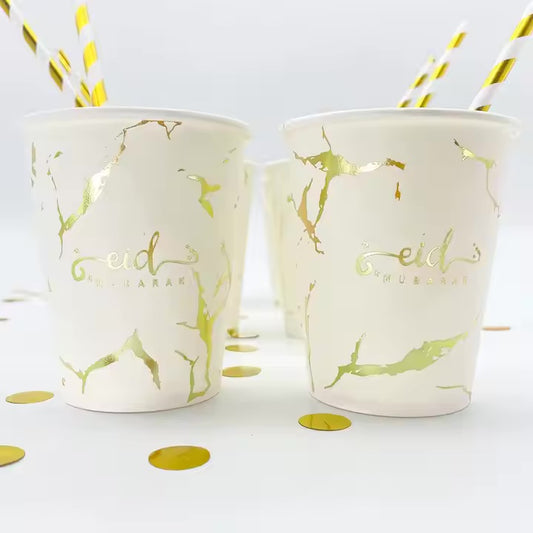 Hvid eid mubarak kopper - 10 stk