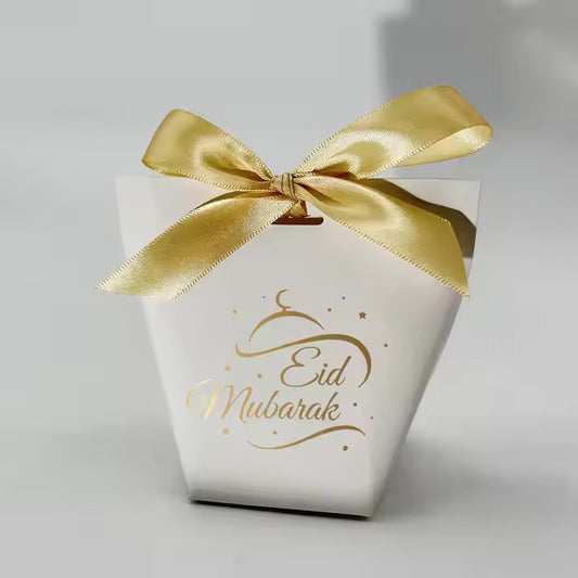Eid Mubarak æske hvid m. Guld sløjfe - 8 stk sæt