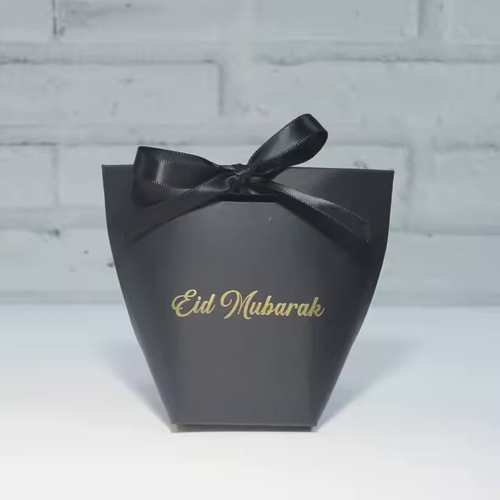 Eid Mubarak æske sort m. sort sløjfe - 8 stk sæt