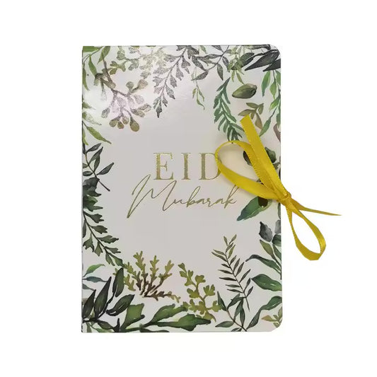 Eid gaveæske bogform - blomster 10 stk - grøn