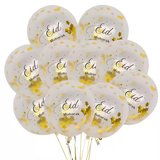Eid Mubarak  konfetti ballon hvid-guld - 10 stk