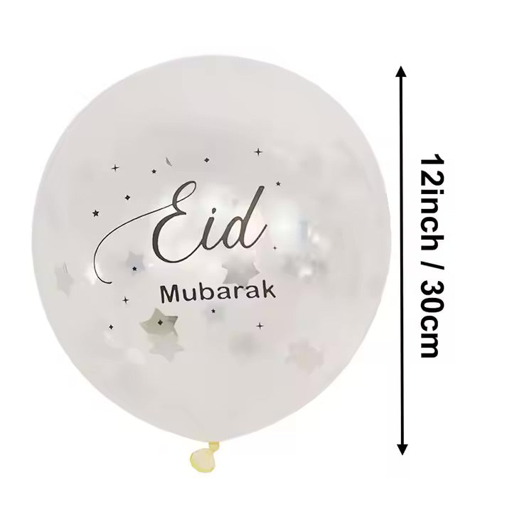 Eid Mubarak konfetti ballon hvid/sølv - 10 stk