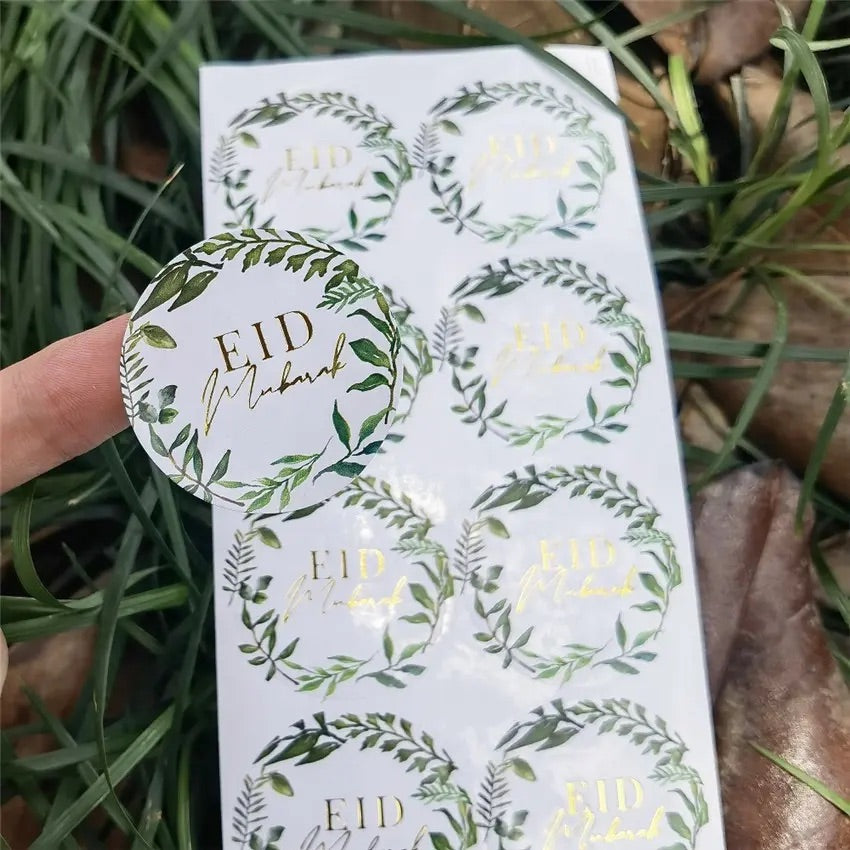 Eid mubarak stickers grøn-guld 10 stk sæt
