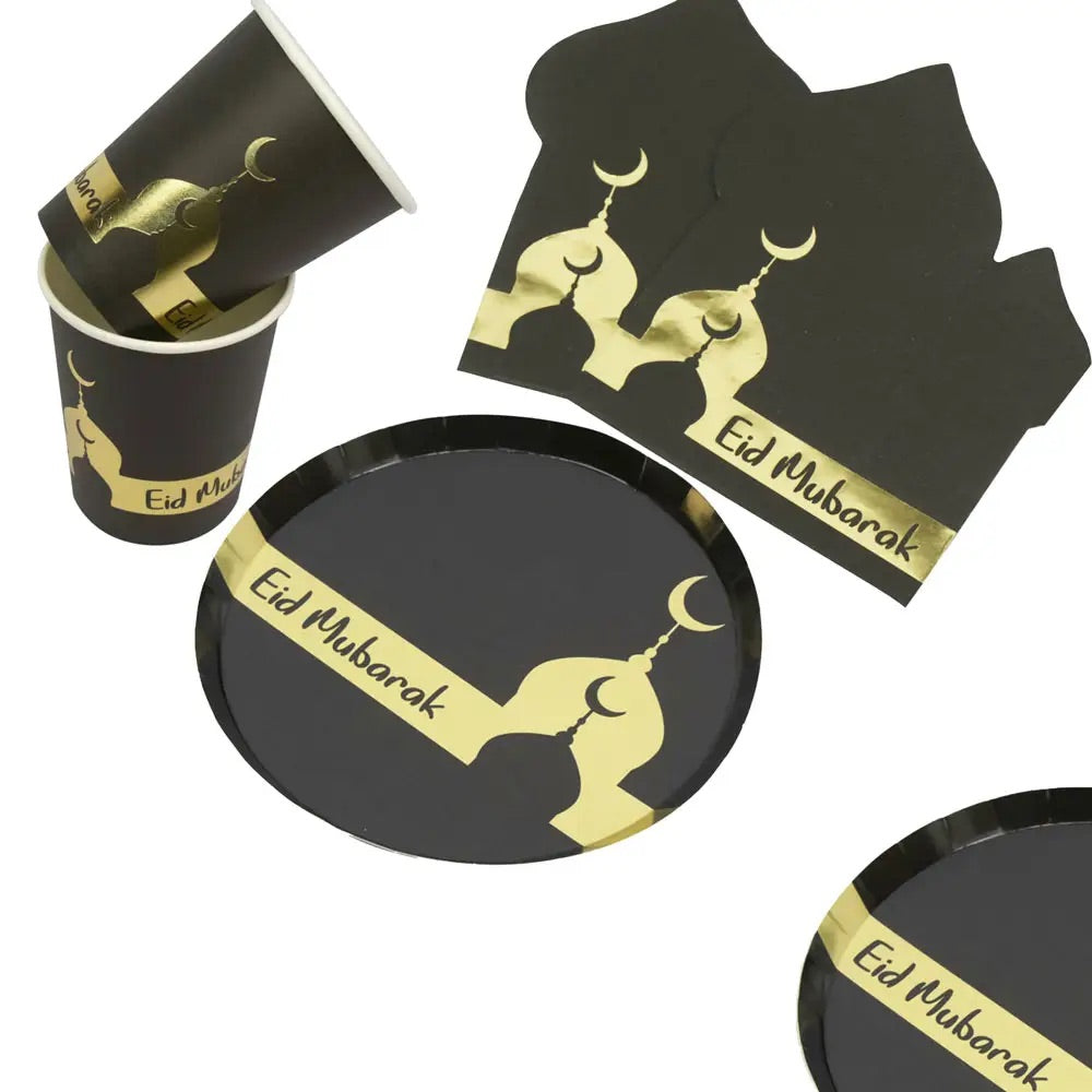 Sort eid mubarak tallerkener - 10 stk