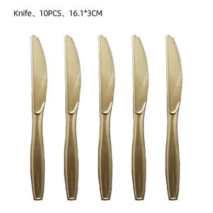 Guld plastik kniv - 10 stk