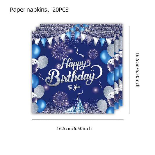 Blå "Happy Birthday" Servietter - 20 stk