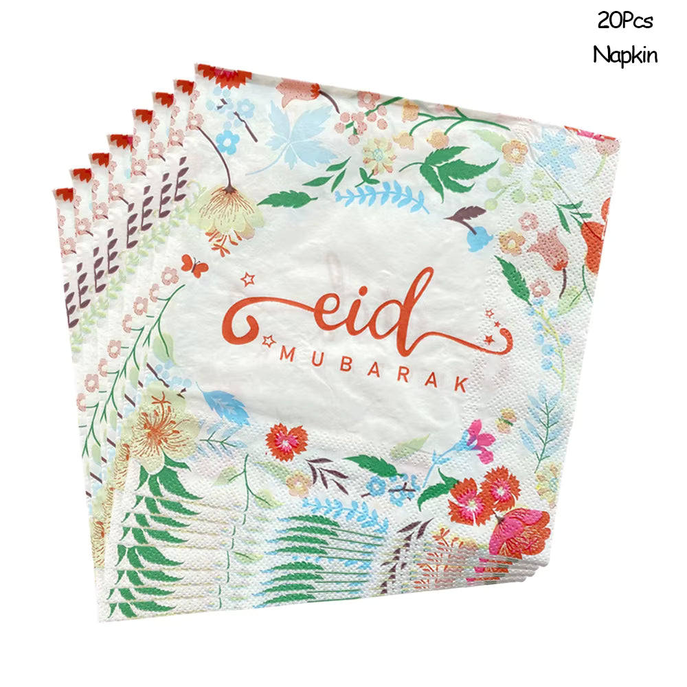 Blomster eid mubarak servietter - 20 stk