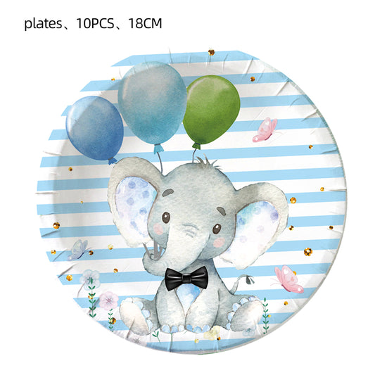Blå Elefant Tallerkener 23 cm - 10 stk