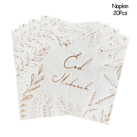 Roseguld Eid Mubarak servietter - 20 stk