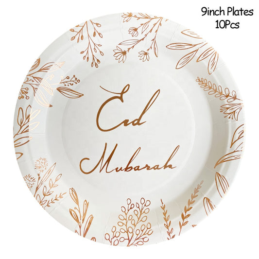 Roseguld Eid Mubarak tallerkener - 10 stk