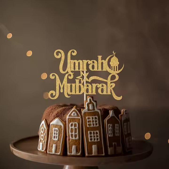 Umrah mubarak cupcake topper guld