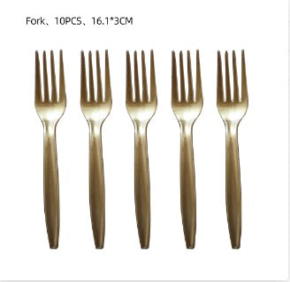Guld plastik gaffel - 10 stk