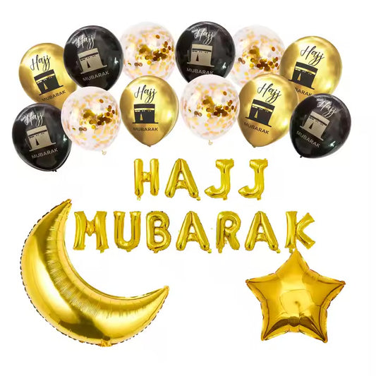 Hajj Mubarak ballon pakke sæt i sort/guld